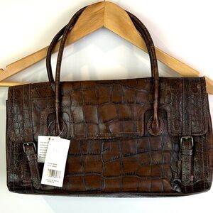 NWT 00s vintage Nicole Miller Brown Crocodile Embossed Handbag